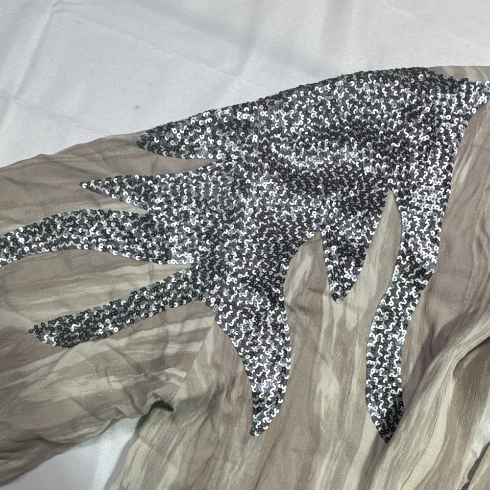 Haute Hippie Tribe Sequin Shoulder Open Front Duster Cardigan Taupe XS Boho - Picture 4 of 7
